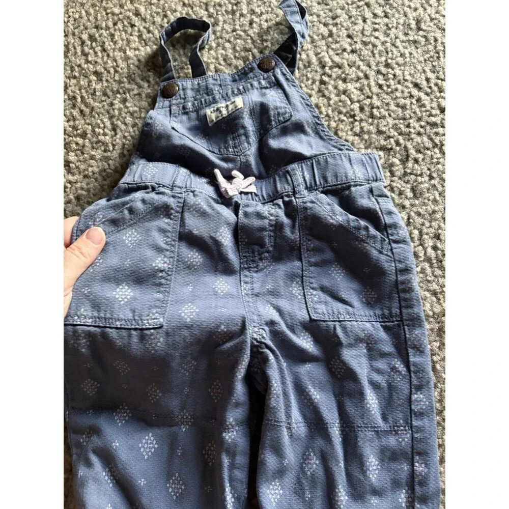 Vintage OshKosh B’Gosh Girls’ Denim Floral Bib Overalls Size 2T